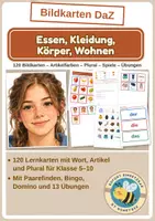 Vorschau - Spiele - Essen, Kleidung, Körper, Wohnen – 120 Bildkarten DaZ mit Artikelfarben | Plural, Spiele, Übungen, Klasse 5–10 - Deckblatt
