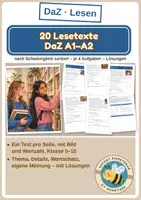 Vorschau - Arbeitsblätter - 20 Lesetexte DaZ A1–A2 mit Aufgaben und Lösungen | Leseverstehen für Jugendliche, Klasse 5–10 - Deckblatt