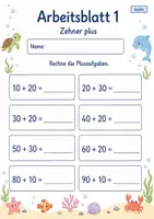 Vorschau - Arbeitsblätter - Plus und Minus mit Zehnerzahlen bis 100 | Mathematik Klasse 2 | 7 Arbeitsblätter als PDF - Seite 1