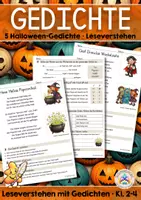 Vorschau - Arbeitsblätter - Gedichte | Leseverstehen - 5 Halloweengedichte (Klasse 2-4) - Deckblatt