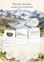 Vorschau - Unterrichtsreihen - Gletscher, Eiszeiten & glaziale Landschaften – Große Lernwerkstatt Geografie & Erdkunde | Gletscherentstehung, Moränen, Trogtäler, glaziale Serie, Eisbewegung, Klimawandel & Gletscherrückgang | Arbeitsblätter mit Lösungen - Deckblatt