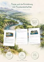 Vorschau - Unterrichtsreihen - Flüsse & die Entstehung von Flusslandschaften – Große Lernwerkstatt Geografie & Erdkunde | Oberlauf, Mittellauf, Unterlauf, Mäander, Erosion, Sedimentation, Flussmündung, Auen & Renaturierung | Arbeitsblätter mit Lösungen - Deckblatt