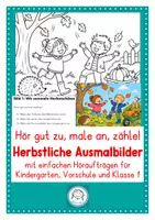 Vorschau - Arbeitsblätter - Hör gut zu, male an, zähle! Herbstliche Ausmalbilder Hörverstehen spielerisch fördern für Kindergarten, Vorschule und Anfangsunterricht - Deckblatt