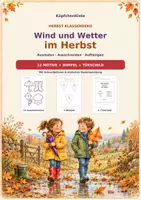 Vorschau - Mal- und Bastelvorlagen - Klassendeko Herbst Wind und Wetter im Herbst Ausmalbilder Wimpel und Türschild - Deckblatt