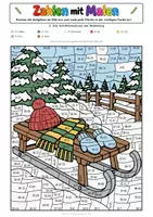 Vorschau - Arbeitsblätter - Zahlen mit Malen – Rodelspaß und Winterabenteuer Zahlenraum 100 Mathe Rechnen und Ausmalen mit Lösungen - Seite 3