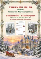 Vorschau - Arbeitsblätter - Zahlen mit Malen – Winter im Märchenschloss Zahlenraum 100 Mathe Rechnen und Ausmalen mit Lösungen - Deckblatt