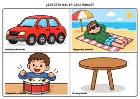 Vista previa - Tarjetas / Manipulativos - ABSURDOS: ¿Qué está mal en cada dibujo - página 2
