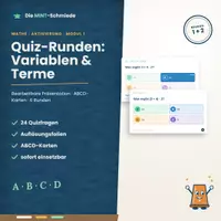 Vorschau - Spiele - Quiz-Präsentation & Checkout-Tickets: Variablen & Terme – 24 ABCD-Fragen mit Auflösung (MsPowerPunkt, Canva-tauglich) - Deckblatt