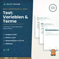Vorschau - Test - Test Variablen & Terme – 4 Versionen (Gruppe A/B, 2 Niveaus) mit Erwartungshorizont & Notenschlüssel - Deckblatt