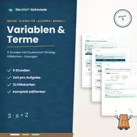 Vorschau - Arbeitsblätter - Variablen & Terme – 6 Stunden Arbeitsblätter mit Zaubertrick-Einstieg, Hilfekarten & Lösungen (Niveau 1, Mathe Klasse 7/8) - Deckblatt