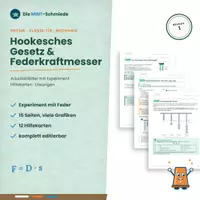 Vorschau - Unterrichtsreihen - Hookesches Gesetz & Federkraftmesser – Arbeitsblätter mit Experiment, Hilfekarten & Lösungen (Niveau 1, Physik Klasse 7/8) - Deckblatt
