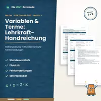 Vorschau - Stundenentwürfe - Variablen & Terme – Lehrkraft-Handreichung: Reihenplanung, 6 Stundenverläufe mit Minutenangaben & Fehlvorstellungen (Mathe Klasse 7/8) - Deckblatt