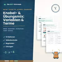 Vorschau - Stationenlernen - Variablen & Terme – Knobel- & Übungsmix (E-Kurs): 12 Stationen mit Rätseln, Zaubertricks und Selbstkontrolle - Deckblatt