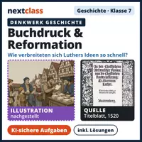 Vorschau - Stundenentwürfe - Denkwerk Geschichte: Buchdruck & Reformation – KI-sichere Aufgaben (Kl. 7) - Deckblatt