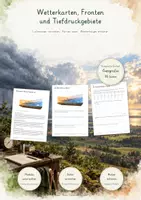 Vorschau - Unterrichtsreihen - Wetterkarten, Fronten & Tiefdruckgebiete | Große Lernwerkstatt Geografie & Erdkunde | Warmfront, Kaltfront, Hochdruck, Tiefdruck & Wettervorhersage | Arbeitsblätter mit Lösungen - Deckblatt