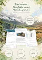 Vorschau - Unterrichtsreihen - Klimazonen, Klimafaktoren & Klimadiagramme | Große Lernwerkstatt Geografie & Erdkunde | Klimadiagramme zeichnen und auswerten, Klimazonen der Erde | Arbeitsblätter mit Lösungen - Deckblatt