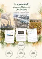 Vorschau - Unterrichtsreihen - Klimawandel – Ursachen, Nachweise & Folgen | Große Lernwerkstatt Geografie & Erdkunde | Treibhauseffekt, Klimafolgen, CO₂ & Klimamodelle | Arbeitsblätter mit Lösungen - Deckblatt