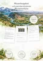 Vorschau - Unterrichtsreihen - Wasserknappheit & Wasserkonflikte – Große Lernwerkstatt Geografie & Erdkunde | Wassermangel, Wasserstress, Nil, Aralsee, Virtuelles Wasser & Nachhaltigkeit | Arbeitsblätter mit Lösungen - Deckblatt