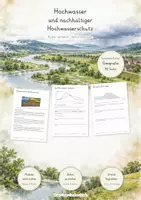 Vorschau - Unterrichtsreihen - Hochwasser & Hochwasserschutz – Große Lernwerkstatt Geografie & Erdkunde | Starkregen, Überschwemmungen, Flüsse, Deiche, Auen, Rückhaltebecken & Naturgefahren | Arbeitsblätter mit Lösungen - Deckblatt