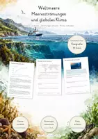 Vorschau - Unterrichtsreihen - Weltmeere & Meeresströmungen – Große Lernwerkstatt Geografie & Erdkunde | Golfstrom, AMOC, Thermohaline Zirkulation, Ozeane, Klimawandel & Meeresspiegel | Arbeitsblätter mit Lösungen - Deckblatt