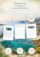 Vorschau - Unterrichtsreihen - Meeresnutzung & Fischerei – Große Lernwerkstatt Geografie & Erdkunde | Überfischung, Aquakultur, Welthandel, Schifffahrt, Offshore-Windenergie & Meeresschutz | Arbeitsblätter mit Lösungen - Deckblatt