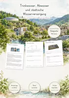 Vorschau - Unterrichtsreihen - Trinkwasser & Abwasser – Große Lernwerkstatt Geografie & Erdkunde | Wasserversorgung, Wasserwerk, Kläranlage, Kanalisation, Wasseraufbereitung & Wasserschutz | Arbeitsblätter mit Lösungen - Deckblatt