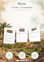 Vorschau - Unterrichtsreihen - Wüsten & Leben in Trockengebieten – Große Lernwerkstatt Geografie & Erdkunde | Sahara, Oasen, Wüstenklima, Wassermangel, Bewässerung & Wüstenleben | Arbeitsblätter mit Lösungen - Deckblatt