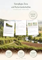 Vorschau - Unterrichtsreihen - Gemäßigte Zone & Kulturlandschaften – Große Lernwerkstatt Geografie & Erdkunde | Klimazonen, Vegetation, Landwirtschaft, Wald, Landschaftswandel & Nachhaltigkeit | Arbeitsblätter mit Lösungen - Deckblatt