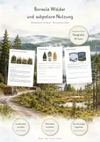 Vorschau - Unterrichtsreihen - Boreale Wälder & subpolare Nutzung – Große Lernwerkstatt Geografie & Erdkunde | Taiga, Nadelwälder, Permafrost, Moore, Waldbrände, Holzwirtschaft & Klimawandel | Arbeitsblätter mit Lösungen - Deckblatt