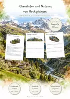 Vorschau - Unterrichtsreihen - Höhenstufen & Nutzung von Hochgebirgen – Große Lernwerkstatt Geografie & Erdkunde | Alpen, Vegetationsstufen, Waldgrenze, Almwirtschaft, Gletscher & Tourismus | Arbeitsblätter mit Lösungen - Deckblatt