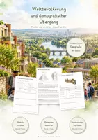 Vorschau - Unterrichtsreihen - Weltbevölkerung & demografischer Übergang – Große Lernwerkstatt Geografie & Erdkunde | Bevölkerungswachstum, demografisches Modell, Bevölkerungspyramiden, Geburtenrate & Sterberate | Arbeitsblätter mit Lösungen - Deckblatt