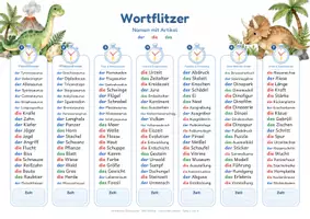 Vorschau - Arbeitsblätter - Dinosaurier Wortflitzer 560 Wörter zum Blitzlesen Nomen Verben Adjektive und kleine Wörter - Seite 1