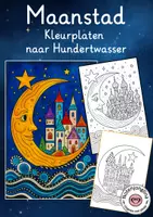 Voorbeeld - Tekenen en knutsel sjablonen - Kleurplaten in de stijl van Hundertwasser maanstad - Voorblad