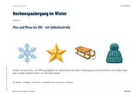 Vorschau - Spiele - Rechenspaziergang Winter | Klasse 2 | Zahlenraum 100 mit Zehnerübergang | Selbstkontrolle - Seite 1