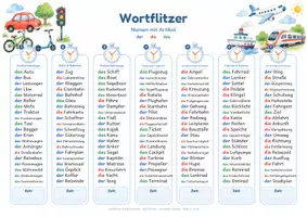 Vorschau - Arbeitsblätter - Verkehrsmittel Wortflitzer 560 Wörter zum Blitzlesen und Wortschatztraining - Seite 1