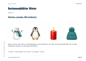 Vorschau - Arbeitsblätter - Rechenmalblätter Winter | Klasse 1–2 | Zahlenraum 20, Zahlenraum 100 und Einmaleins | 6 Bilder - Seite 1