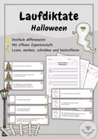 Vorschau - Stundenentwürfe - Halloween-Laufdiktate 🎃 in drei Schwierigkeitsstufen - Sätze schreiben - Deckblatt