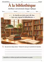 Aperçu - Feuilles d'exercices - Locuteurs du dialogue – À la bibliothèque livret de français 6e - Page de couverture