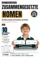 Vorschau - Arbeitsblätter - Zusammengesetzte Nomen Klasse 2/3 – Wörter-Domino mit Grundwort und Artikel - Deckblatt