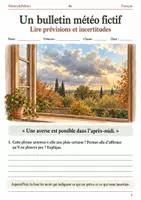 Aperçu - Feuilles d'exercices - Prévisions et incertitude – Un bulletin météo fictif livret de français 6e - Page de couverture