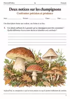 Aperçu - Feuilles d'exercices - Précision et prudence – Deux notices sur les champignons livret de français 6e - Page de couverture