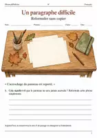 Aperçu - Feuilles d'exercices - Reformulation – Un paragraphe difficile livret de français 6e - Page de couverture