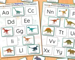 Vorschau - Arbeitsblätter - Dinosaurier Alphabet Anlaute Zuordnungsspiel Vorschule - Seite 1