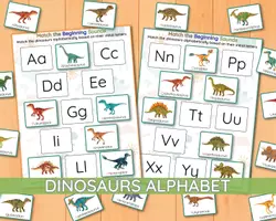 Vorschau - Arbeitsblätter - Dinosaurier Alphabet Anlaute Zuordnungsspiel Vorschule - Deckblatt