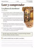 Vista previa - Hojas de trabajo - Cuaderno de lectura · Lengua, 1.º ESO: la plaza al atardecer - página 1