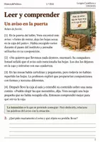 Vista previa - Hojas de trabajo - Cuaderno de lectura · Lengua, 1.º ESO: un aviso en la puerta - página 1