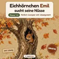 Vorschau - Arbeitsblätter - Herbst-Lesespur GRATIS: Eichhörnchen Emil sucht seine Nüsse – Lesen & Lösungswort | Deutsch Kl. 1–2 - Deckblatt