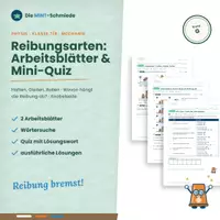 Vorschau - Arbeitsblätter - Reibungsarten (G-Kurs): 2 Arbeitsblätter, Knobelseite und Mini-Quiz mit Lösungswort - Deckblatt