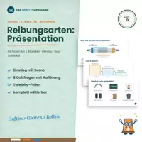Vorschau - Präsentationen/Tafelbilder - Reibungsarten (G-Kurs): Präsentation für 2 Stunden mit Demos, Quiz und Tafelbild - Deckblatt