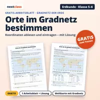 Vorschau - Arbeitsblätter - Orte im Gradnetz bestimmen | Klasse 5/6 | Gratis-Arbeitsblatt + Lösung - Deckblatt